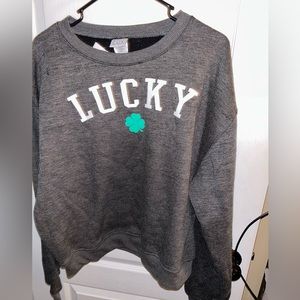NWT! Dark Gray LARGE shamrock LUCKY sweatshirt! Modernlux brand